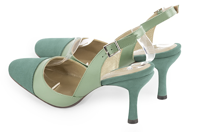 Mint green women's slingback shoes. Round toe. High slim heel. Rear view - Florence KOOIJMAN